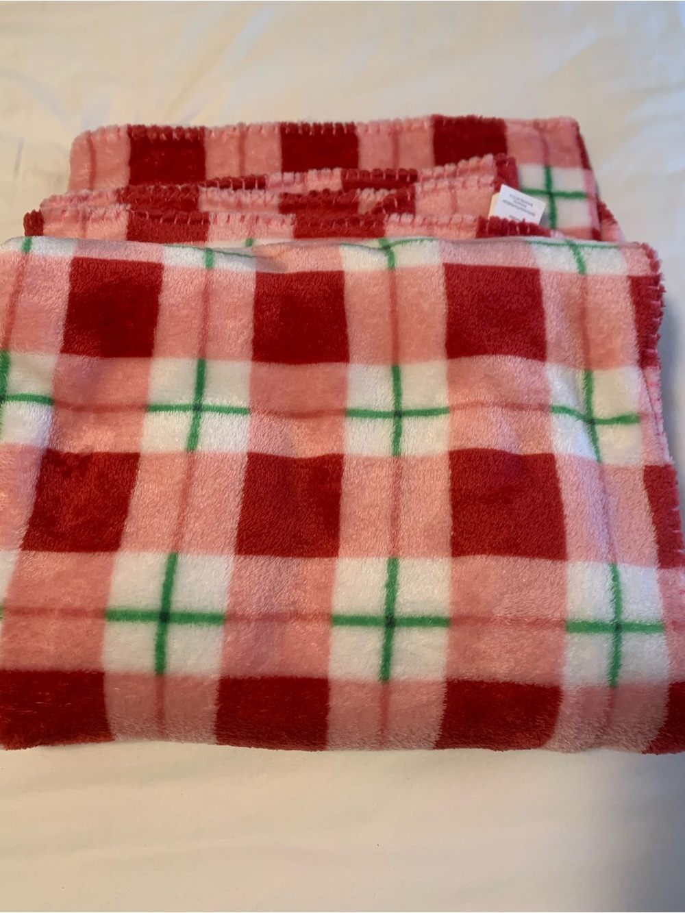 Plaid throw Blanket Red and White and green checkerboard